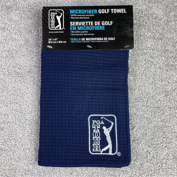 PGA TOUR Microfiber Golf Towel 38”x16” Peacoat Blue Waffle Texture Bag Loop NWT - Picture 1 of 5